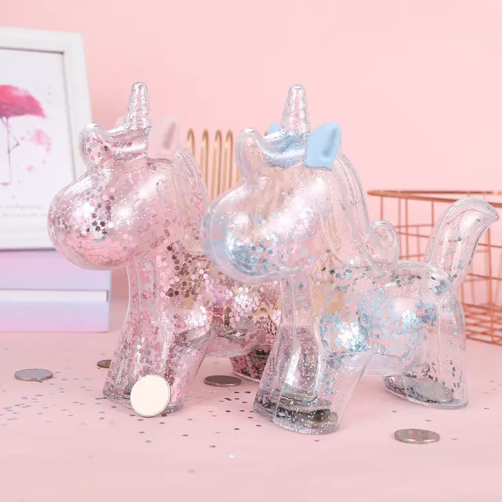 Clear Glitter Unicorn Piggy Bank