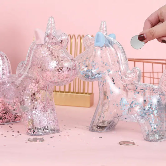 Clear Glitter Unicorn Piggy Bank